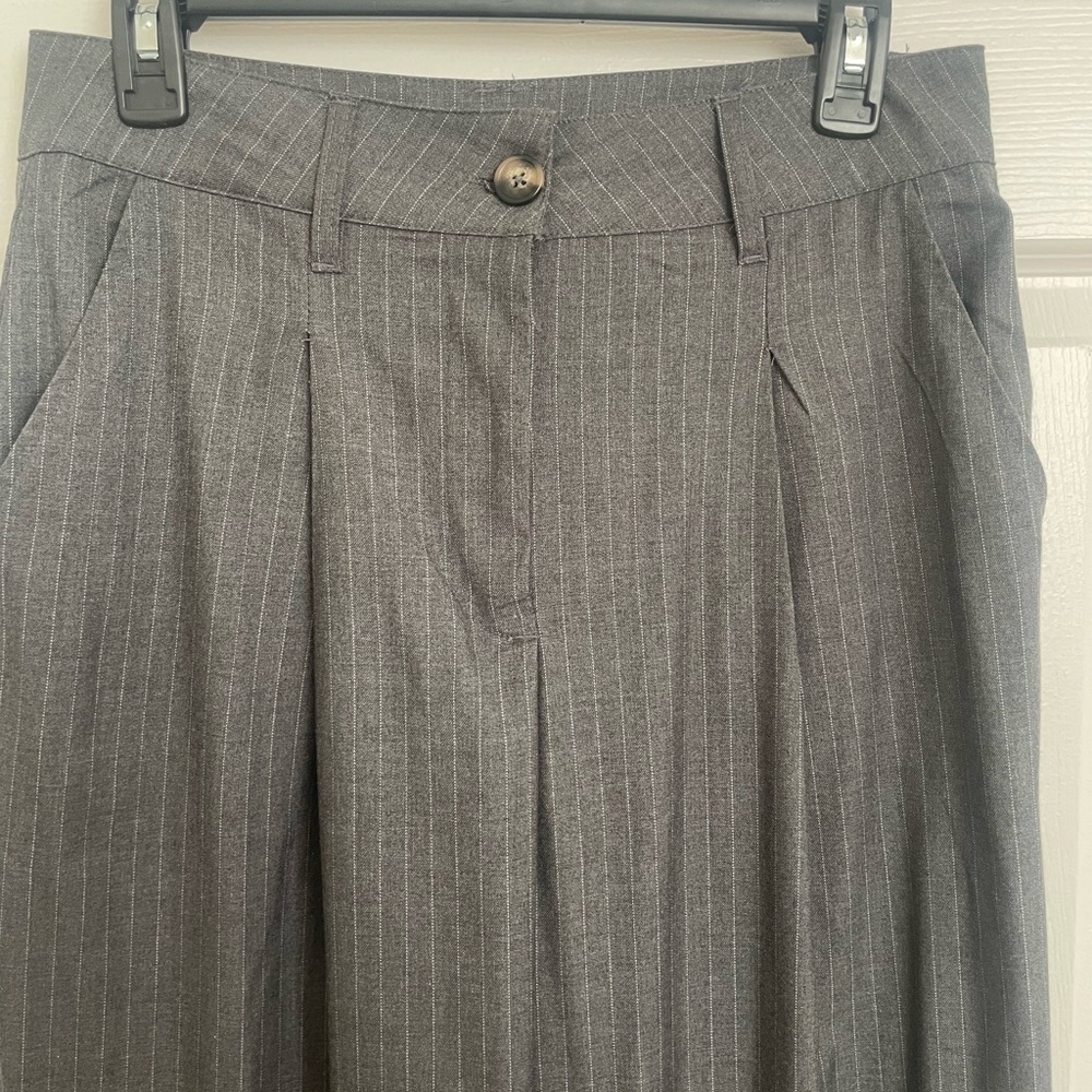 Wild fable grey pinstripe pleated trouser with a mid rise fit